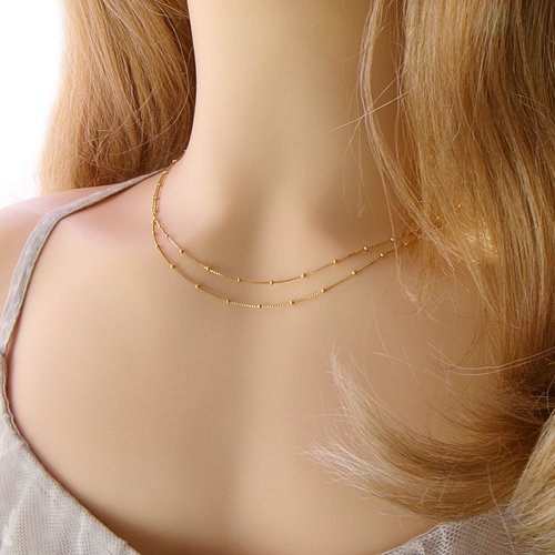 Collier double rang perlé en or 18 carats