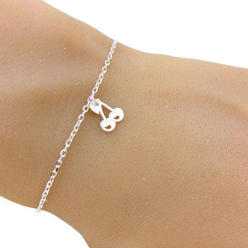 Bracelet breloque cerise en argent massif, bracelet minimaliste femme, cadeau pour elle