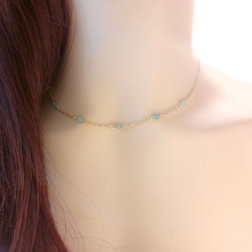 Collier femme en or 18k avec pierres naturelles d’amazonite – bijou bohème chic