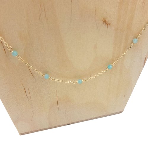 Collier femme en or 18k avec pierres naturelles d’amazonite – bijou bohème chic