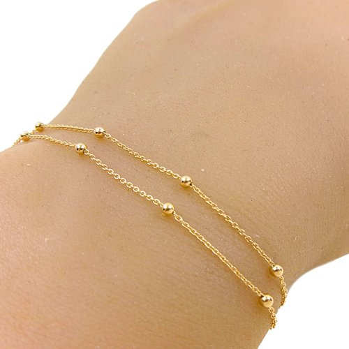 Bracelet multirang en or 18 carats – chaîne satellite perlée – bijou minimaliste femme