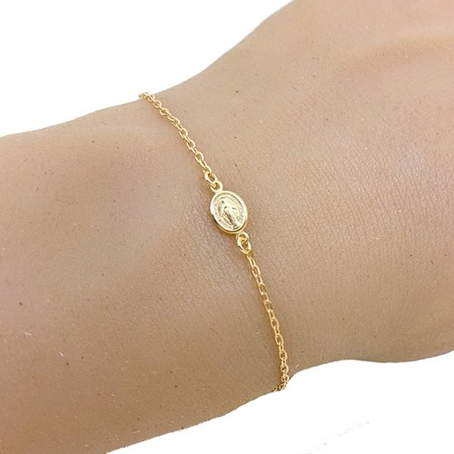 Bracelet vierge marie en or 18k – médaille ovale dorée – bijou minimaliste femme