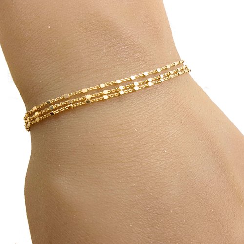 Bracelet triple rang en or 18 carats – chaînes fines et perles carrées – bijou bohème chic et raffiné