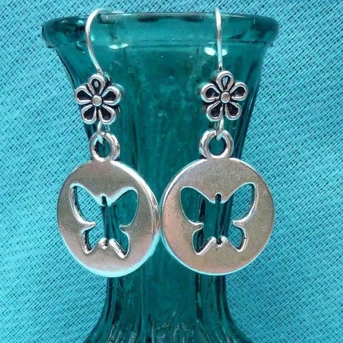 Boucles d'oreilles papillons en métal argenté