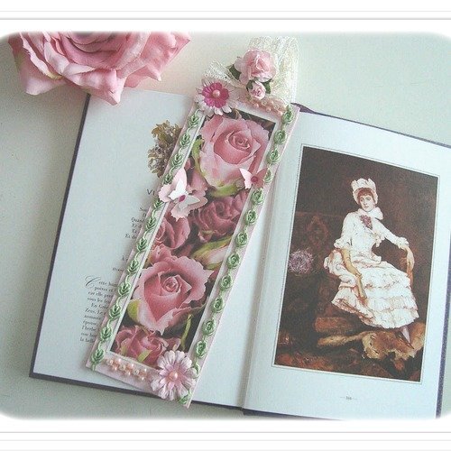Grand marque-pages de style romantique , " cascade de roses "