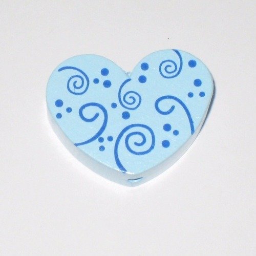 Perle bois cœur bleu fantaisie 30 x 10 mm pour attache tétine norme ce