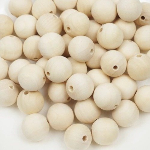 10 perles en bois brut 14 mm 100% naturelle