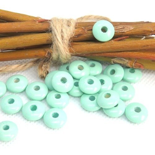 50 perles en bois plates forme lentilles vert menthe pour attache tétine 10 mm norme ce 17b 