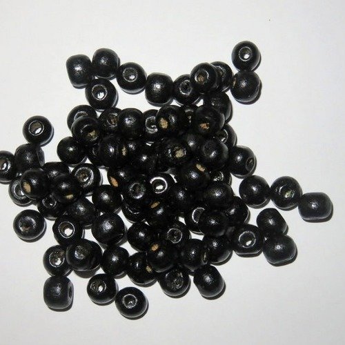 50 perles en bois rondes de couleur noire 8 mm