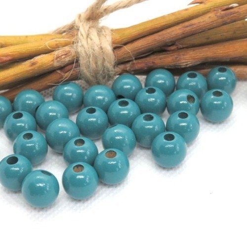 50 perles en bois turquoise foncé pour attache tétine 8 mm norme ce