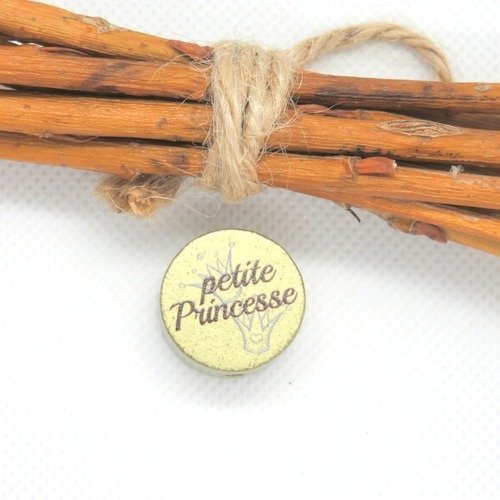 Perle bois "petite princesse" or pour attache tétine