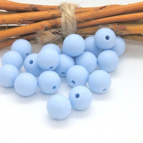 10 perles en silicone bleues tendre 12 mm