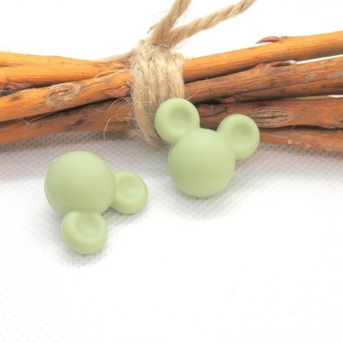 Perle en silicone tête de souris vert olive création attache tétine, hochet...