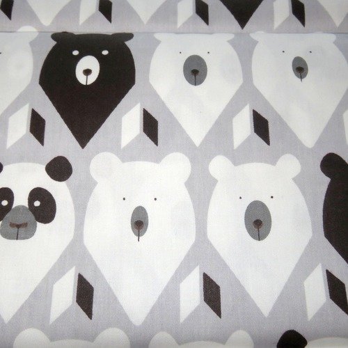 Tissu coton 40 x 50 cm ours blanc, noir