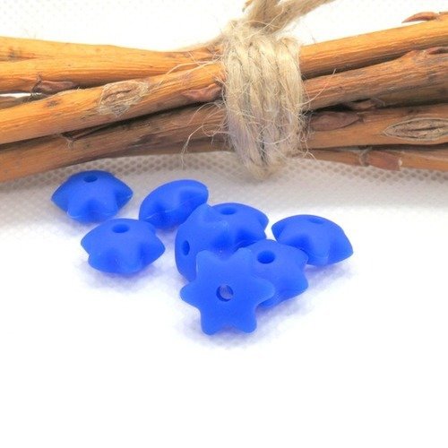 8 perles lentilles forme etoile en silicone bleu 12 mm