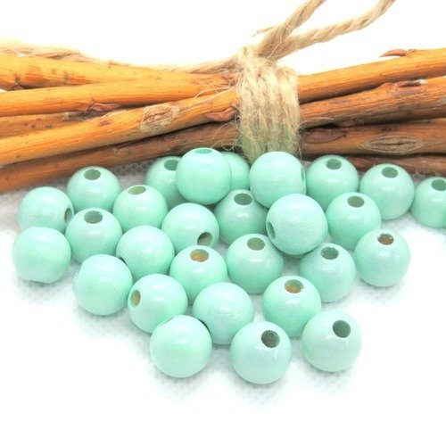 50 perles en bois vert menthe pour attache tétine 10 mm norme ce