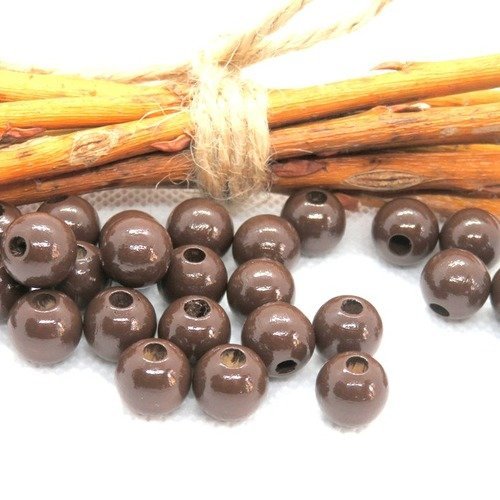 50 perles en bois marron/chocolat pour attache tétine 10 mm norme ce