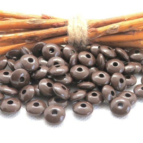 50 perles en bois plates forme lentilles marron pour attache tétine 10 mm norme ce