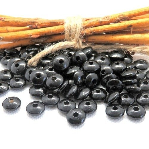 50 perles en bois plates forme lentilles noires pour attache tétine 10 mm norme ce