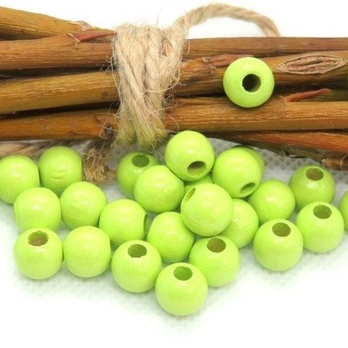 50 perles en bois vert anis pour attache tétine 10 mm