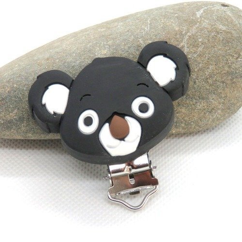 Pince clip attache tétine silicone tête de koala noire
