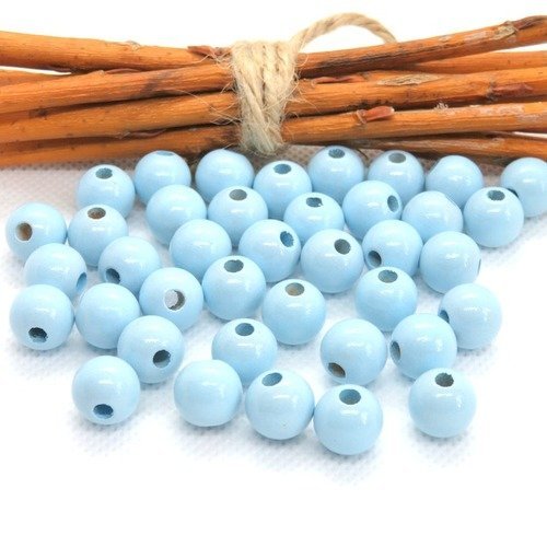 50 perles en bois bleu ciel pour attache tétine 10 mm norme ce