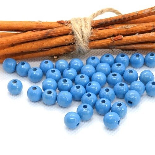 50 perles en bois bleu pour attache tétine 8 mm norme ce