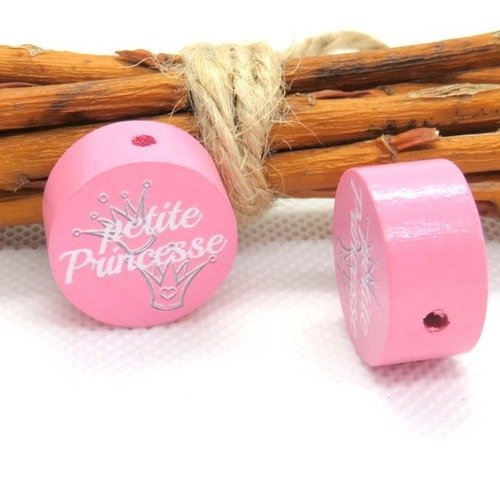 Perle bois "petite princesse" rose pour attache tétine