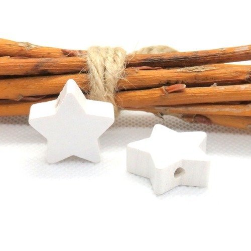 Perle bois étoile blanche 22 mm norme ce