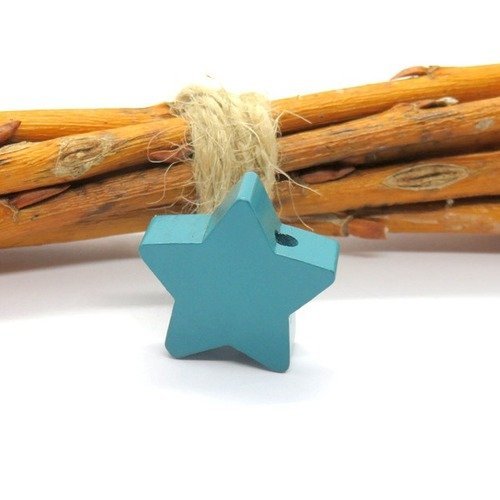 Perle bois étoile turquoise foncé 22 mm norme ce