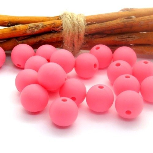 10 perles en silicone alimentaire rose bonbon 12 mm