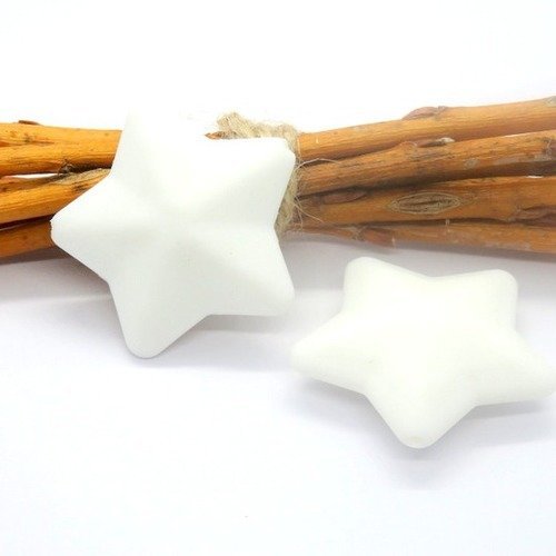 Perle silicone forme étoile 40 mm blanche pour attache tétine...