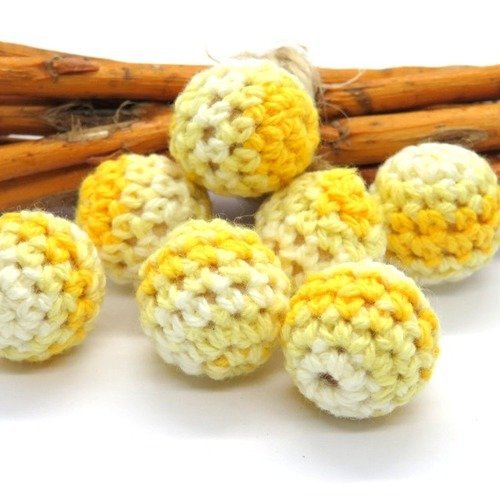 Perle en bois crochet coton dégradé jaune attache tétine....