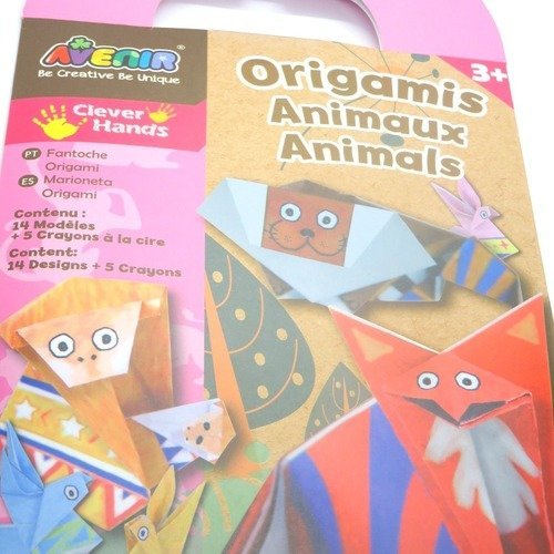 Kit origami animaux 14 modèles + 4 crayons