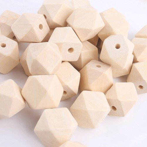 5 perles en bois naturel hexagonale 20 mm