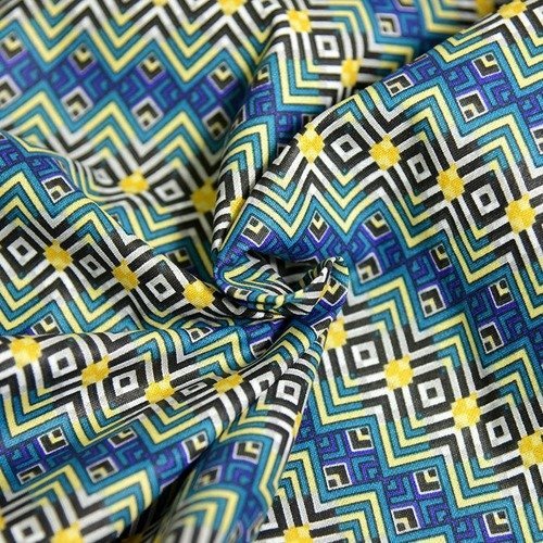 Tissu coton imprimé aztèque bleu 45 x 140 cm