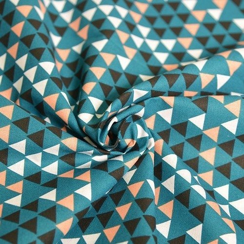 Tissu coton triangle scandinave bleu canard 49 x 140 cm