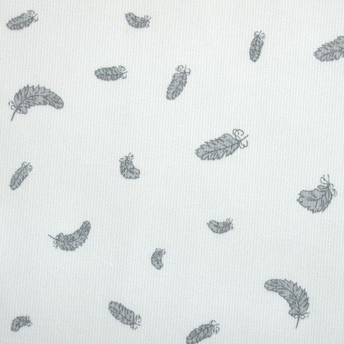 Tissu piqué coton imprimé plume grise 50 x 140 cm