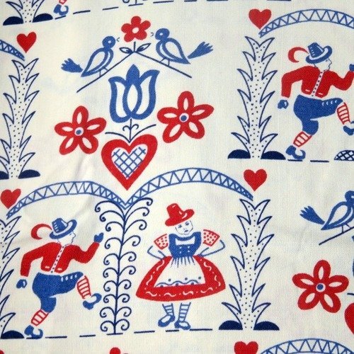 Tissu fluide imprimé danseurs folklores rouge bleu 105 x 35 cm
