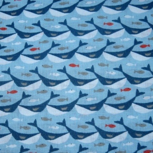 Tissu coton oeko-tex baleine bleue  enfant 150 x 50 cm