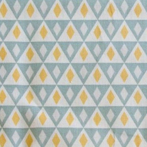 Tissu coton oeko-tex triangle graphique jaune moutarde vert menthe 150  x 50 cm