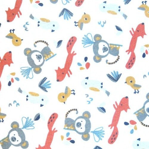 Tissu coton oeko-tex renard singe oiseau enfant 150 x 50 cm