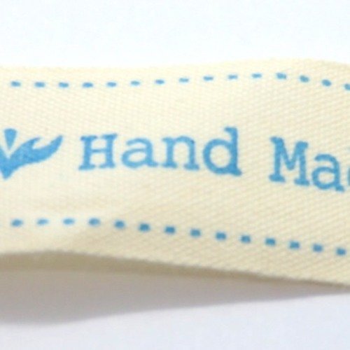 10 étiquettes à coudre hand made  bleu écru