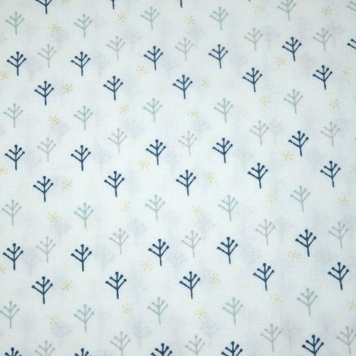 Tissu coton oeko-tex petites branches graphiques verte grise..enfant 150 x 50 cm