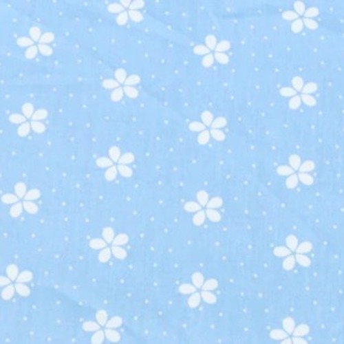 Tissu coton fleurs blanche sur fond bleu 160 x 50 cm