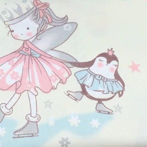 Tissu coton princesse rose sur fond blanc pour enfant 160 x 50 cm