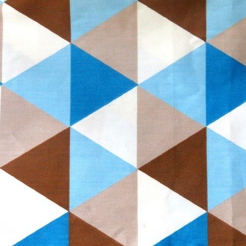 Tissu coton géométrique blanc marron bleu 160 x 48 cm