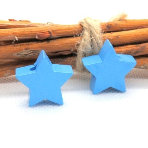 Perle bois étoile bleu azur 18 mm norme ce