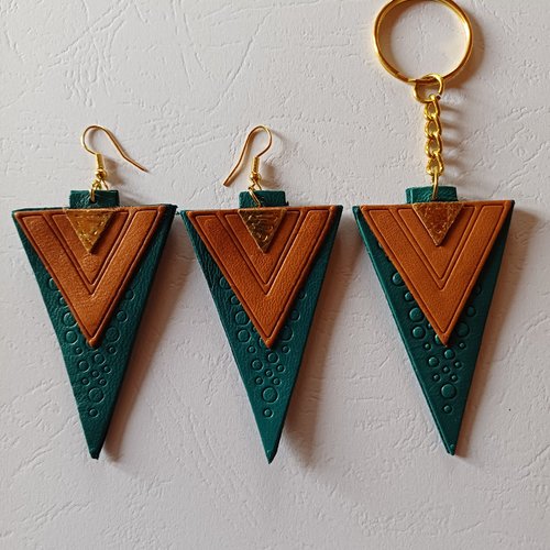 Boucles d'oreilles et porte clé en cuir agneau
