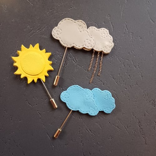 Bijou 3 broches cuir météo fait main